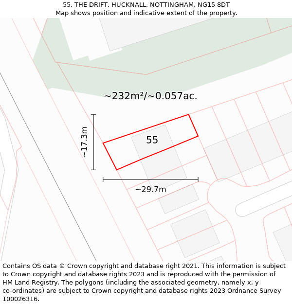 55, THE DRIFT, HUCKNALL, NOTTINGHAM, NG15 8DT: Plot and title map