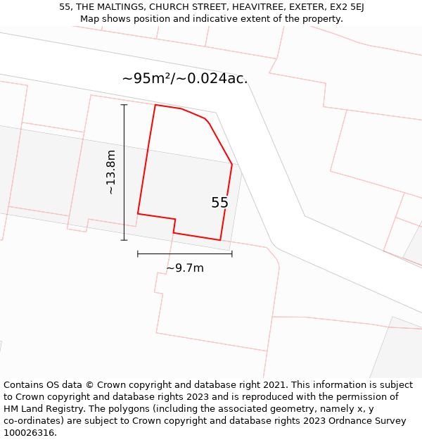 55, THE MALTINGS, CHURCH STREET, HEAVITREE, EXETER, EX2 5EJ: Plot and title map