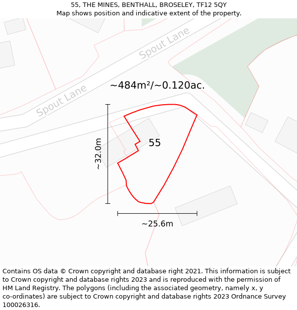 55, THE MINES, BENTHALL, BROSELEY, TF12 5QY: Plot and title map