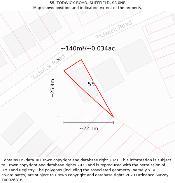 55, TODWICK ROAD, SHEFFIELD, S8 0NR: Plot and title map