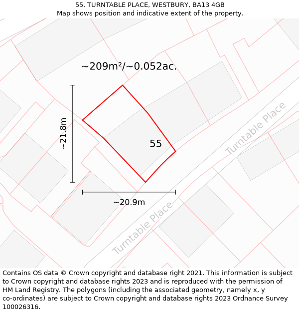 55, TURNTABLE PLACE, WESTBURY, BA13 4GB: Plot and title map