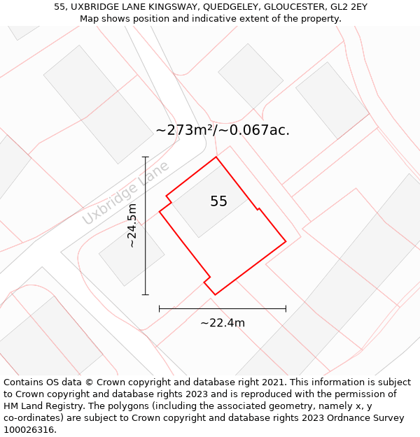 55, UXBRIDGE LANE KINGSWAY, QUEDGELEY, GLOUCESTER, GL2 2EY: Plot and title map