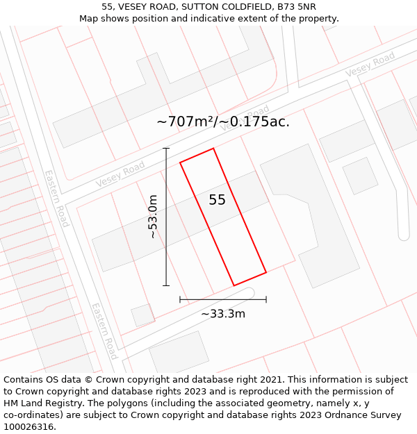 55, VESEY ROAD, SUTTON COLDFIELD, B73 5NR: Plot and title map