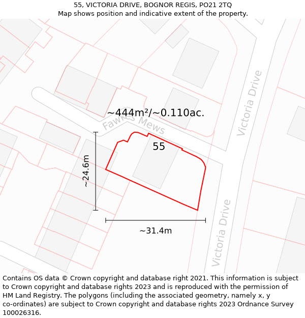 55, VICTORIA DRIVE, BOGNOR REGIS, PO21 2TQ: Plot and title map