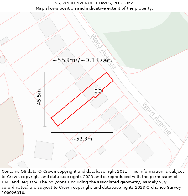 55, WARD AVENUE, COWES, PO31 8AZ: Plot and title map