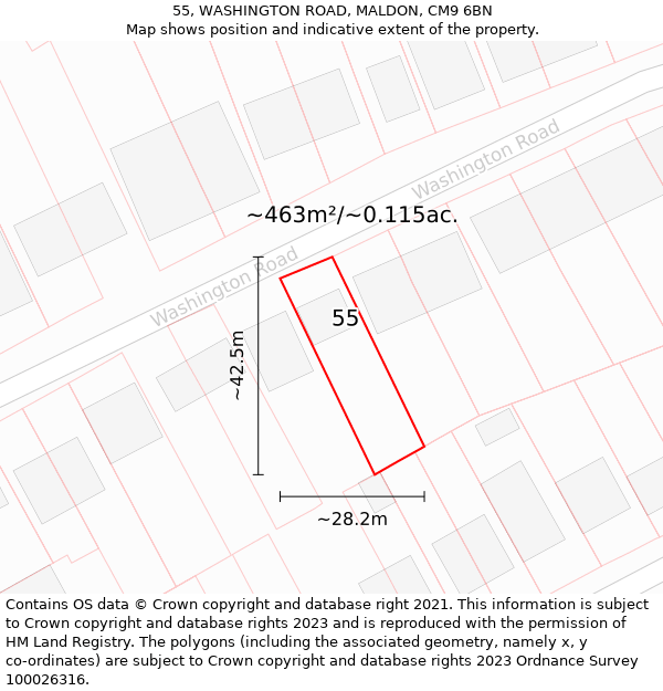 55, WASHINGTON ROAD, MALDON, CM9 6BN: Plot and title map