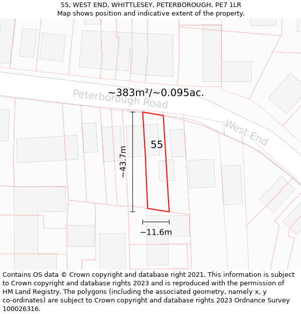 55, WEST END, WHITTLESEY, PETERBOROUGH, PE7 1LR: Plot and title map