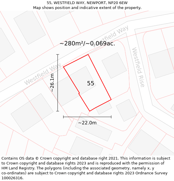 55, WESTFIELD WAY, NEWPORT, NP20 6EW: Plot and title map