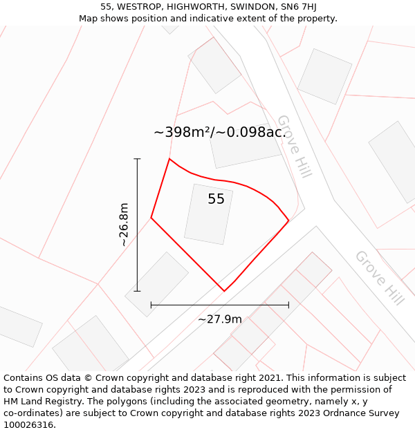 55, WESTROP, HIGHWORTH, SWINDON, SN6 7HJ: Plot and title map