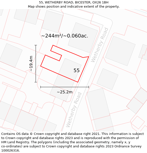 55, WETHERBY ROAD, BICESTER, OX26 1BH: Plot and title map