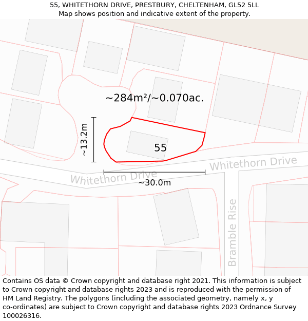 55, WHITETHORN DRIVE, PRESTBURY, CHELTENHAM, GL52 5LL: Plot and title map