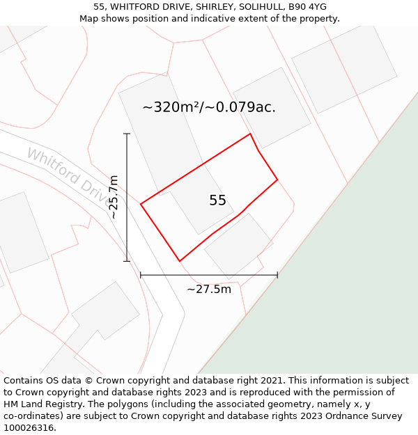 55, WHITFORD DRIVE, SHIRLEY, SOLIHULL, B90 4YG: Plot and title map