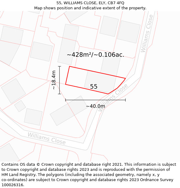 55, WILLIAMS CLOSE, ELY, CB7 4FQ: Plot and title map