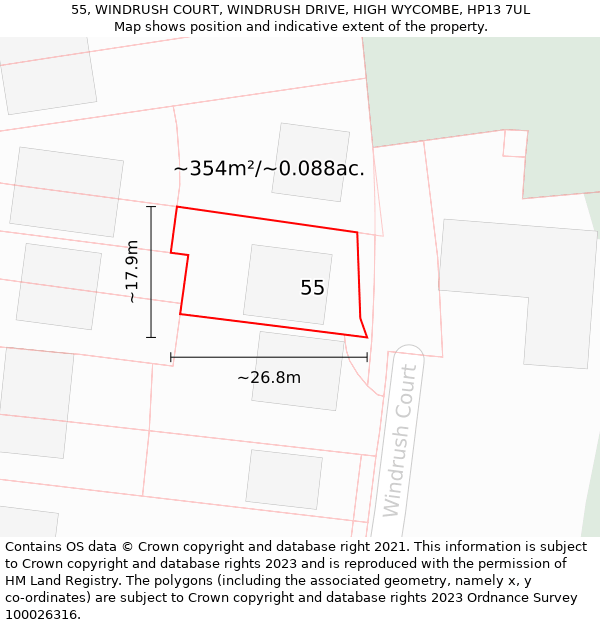 55, WINDRUSH COURT, WINDRUSH DRIVE, HIGH WYCOMBE, HP13 7UL: Plot and title map