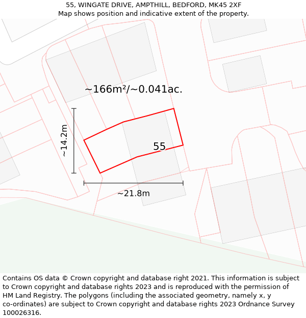 55, WINGATE DRIVE, AMPTHILL, BEDFORD, MK45 2XF: Plot and title map