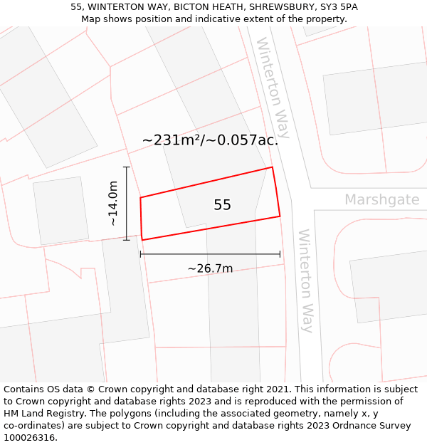 55, WINTERTON WAY, BICTON HEATH, SHREWSBURY, SY3 5PA: Plot and title map