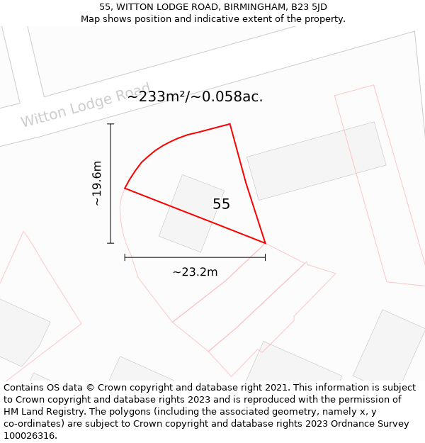 55, WITTON LODGE ROAD, BIRMINGHAM, B23 5JD: Plot and title map