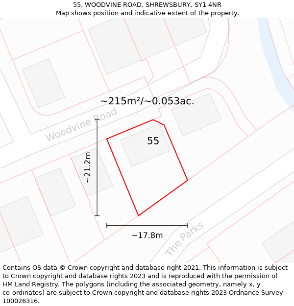 55, WOODVINE ROAD, SHREWSBURY, SY1 4NR: Plot and title map