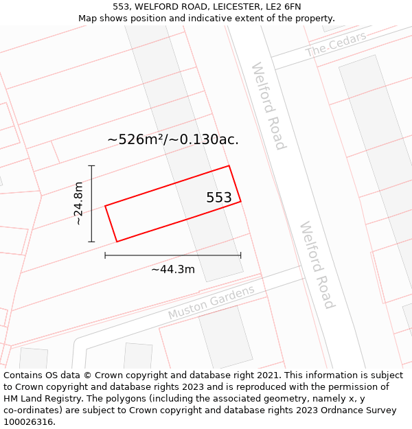553, WELFORD ROAD, LEICESTER, LE2 6FN: Plot and title map