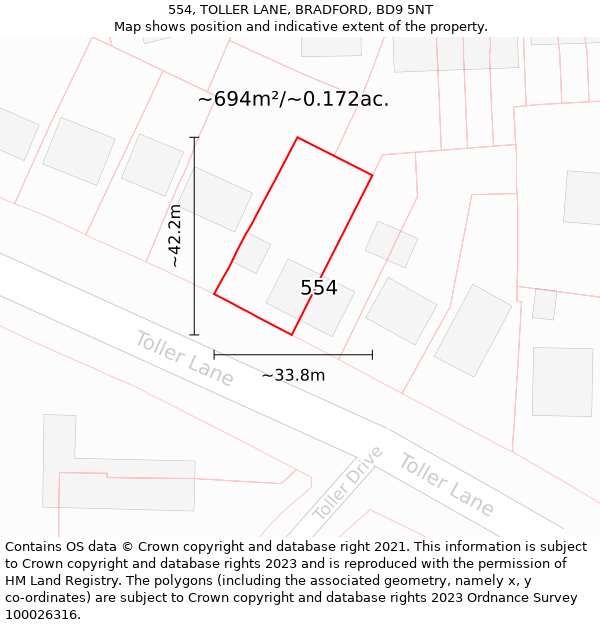 554, TOLLER LANE, BRADFORD, BD9 5NT: Plot and title map