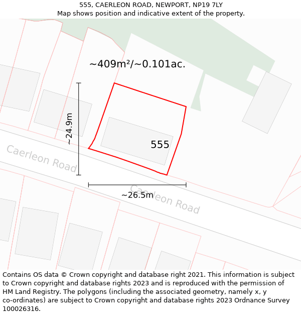 555, CAERLEON ROAD, NEWPORT, NP19 7LY: Plot and title map
