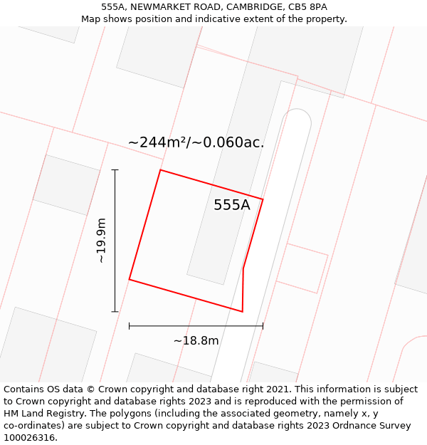 555A, NEWMARKET ROAD, CAMBRIDGE, CB5 8PA: Plot and title map