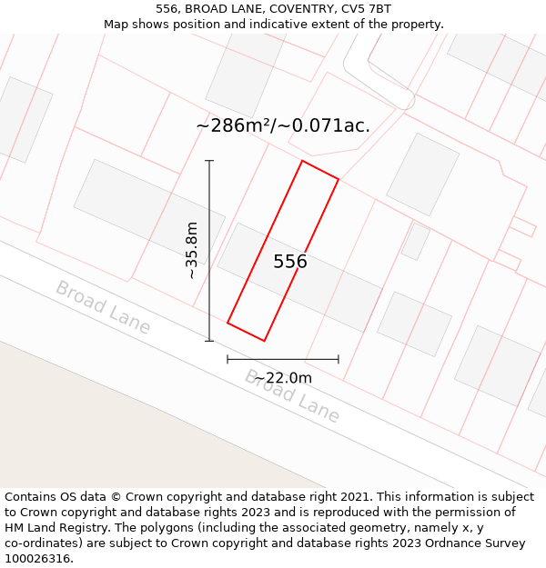 556, BROAD LANE, COVENTRY, CV5 7BT: Plot and title map