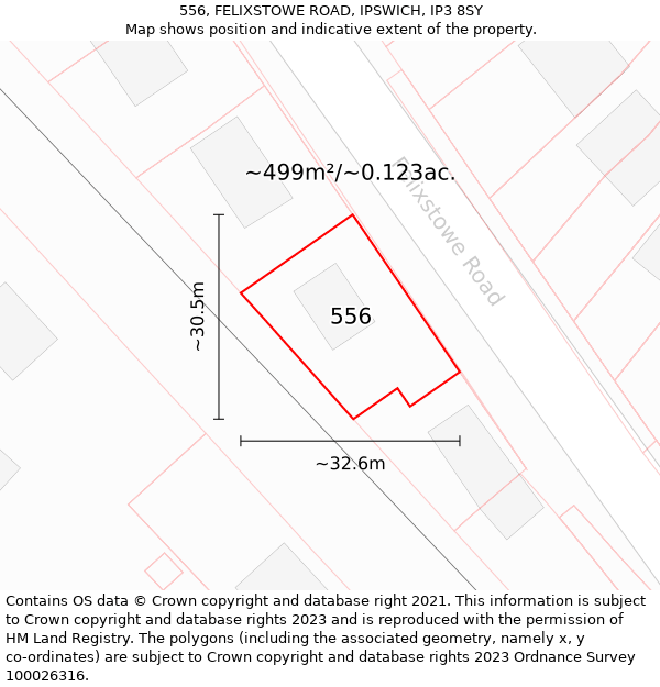 556, FELIXSTOWE ROAD, IPSWICH, IP3 8SY: Plot and title map