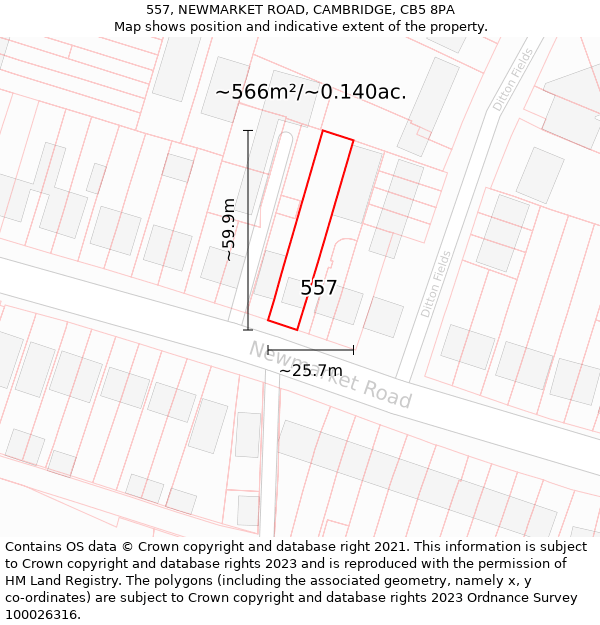 557, NEWMARKET ROAD, CAMBRIDGE, CB5 8PA: Plot and title map