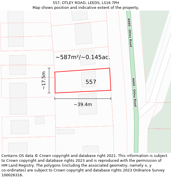 557, OTLEY ROAD, LEEDS, LS16 7PH: Plot and title map