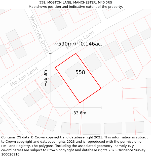 558, MOSTON LANE, MANCHESTER, M40 5RS: Plot and title map