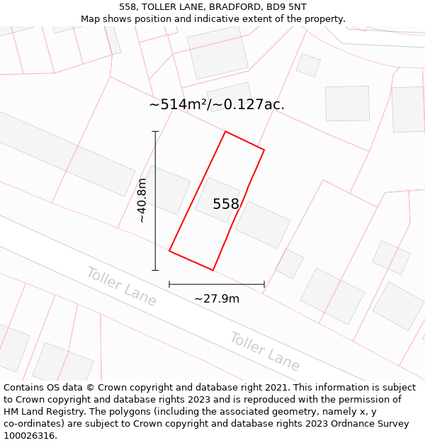 558, TOLLER LANE, BRADFORD, BD9 5NT: Plot and title map