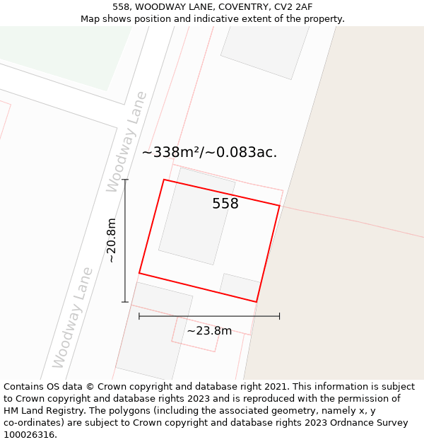 558, WOODWAY LANE, COVENTRY, CV2 2AF: Plot and title map