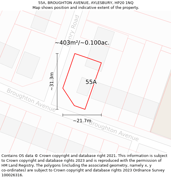 55A, BROUGHTON AVENUE, AYLESBURY, HP20 1NQ: Plot and title map