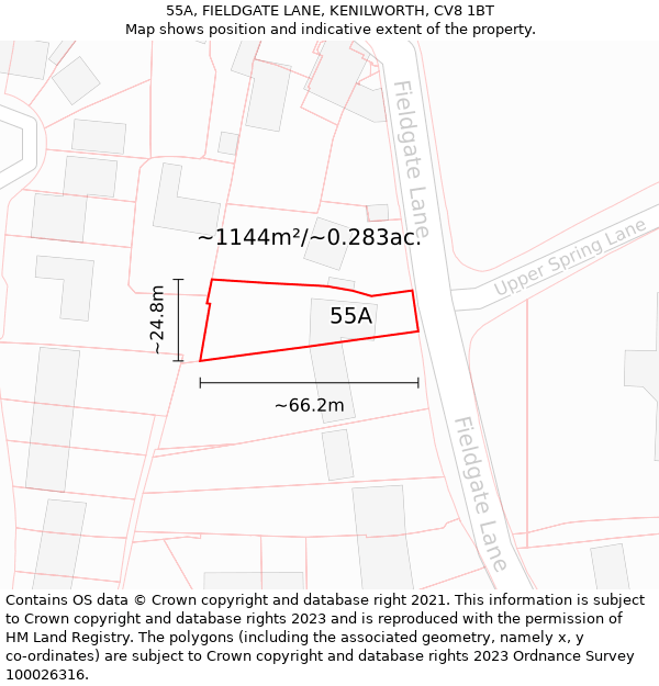 55A, FIELDGATE LANE, KENILWORTH, CV8 1BT: Plot and title map