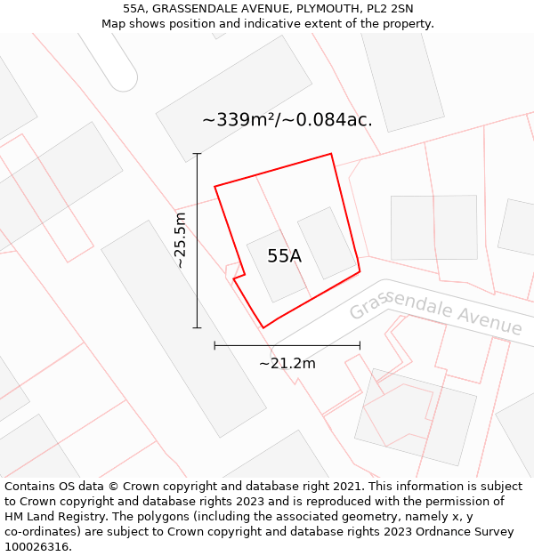 55A, GRASSENDALE AVENUE, PLYMOUTH, PL2 2SN: Plot and title map