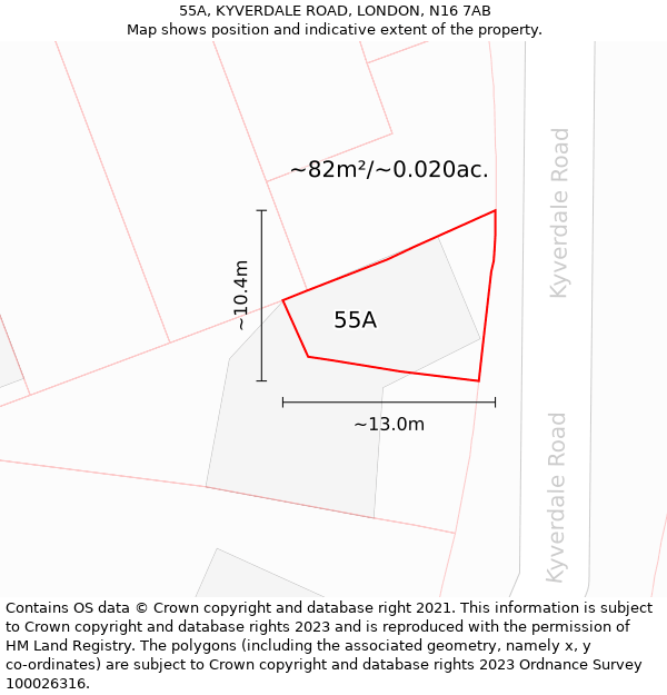 55A, KYVERDALE ROAD, LONDON, N16 7AB: Plot and title map