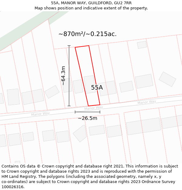 55A, MANOR WAY, GUILDFORD, GU2 7RR: Plot and title map