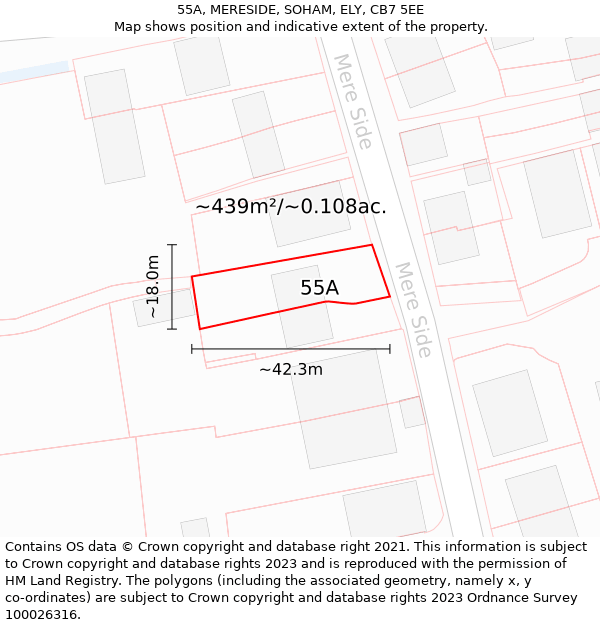 55A, MERESIDE, SOHAM, ELY, CB7 5EE: Plot and title map