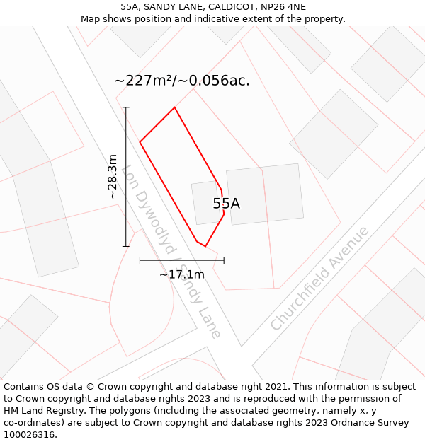 55A, SANDY LANE, CALDICOT, NP26 4NE: Plot and title map