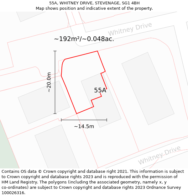 55A, WHITNEY DRIVE, STEVENAGE, SG1 4BH: Plot and title map