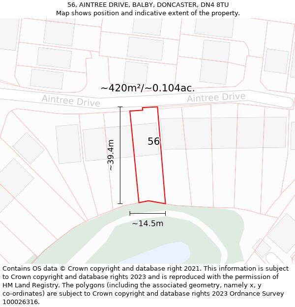 56, AINTREE DRIVE, BALBY, DONCASTER, DN4 8TU: Plot and title map