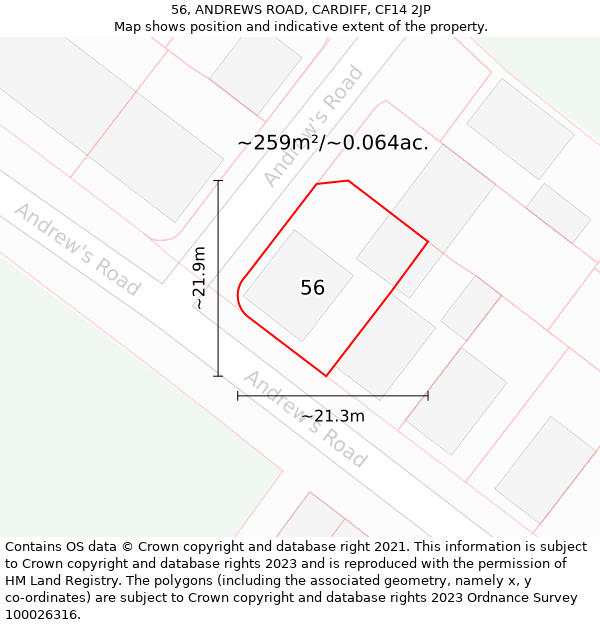 56, ANDREWS ROAD, CARDIFF, CF14 2JP: Plot and title map