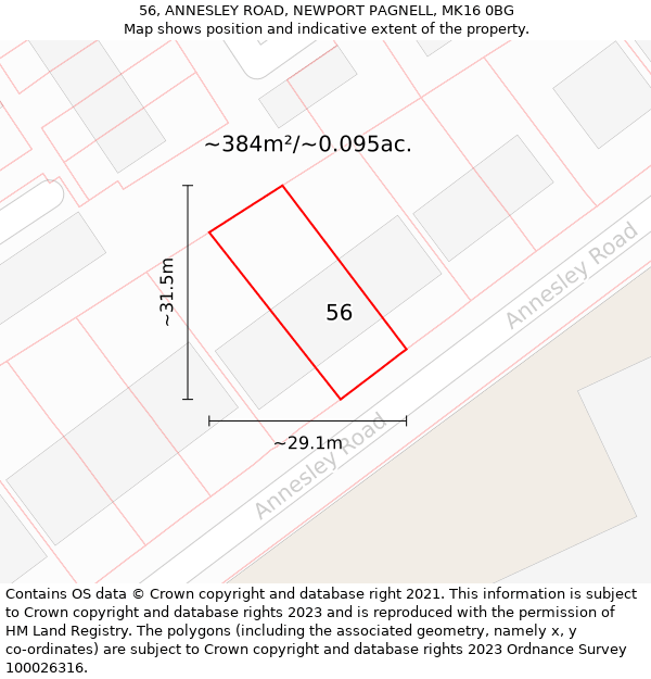 56, ANNESLEY ROAD, NEWPORT PAGNELL, MK16 0BG: Plot and title map