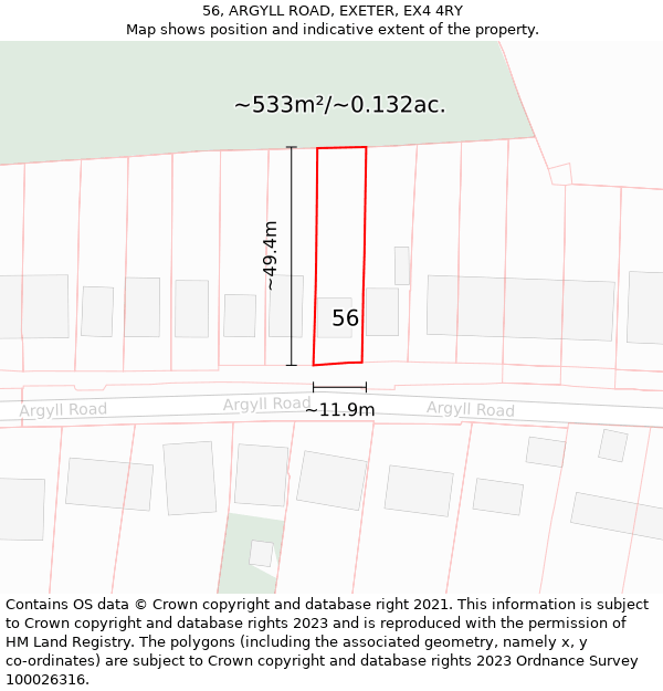 56, ARGYLL ROAD, EXETER, EX4 4RY: Plot and title map