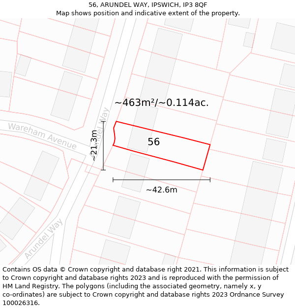 56, ARUNDEL WAY, IPSWICH, IP3 8QF: Plot and title map