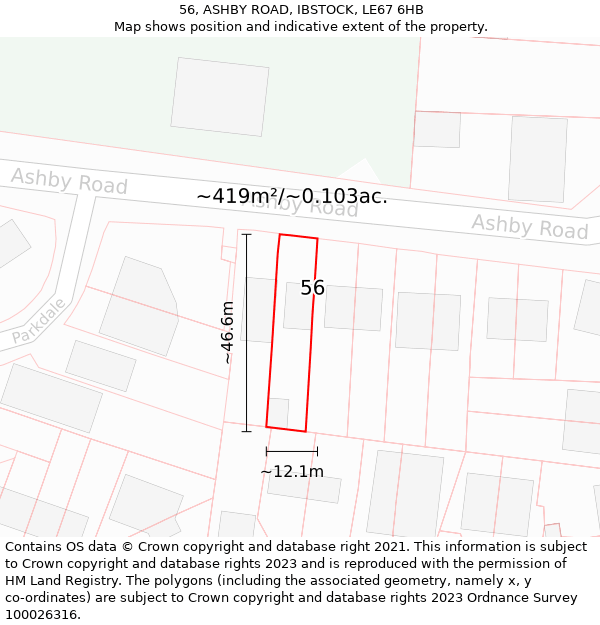 56, ASHBY ROAD, IBSTOCK, LE67 6HB: Plot and title map