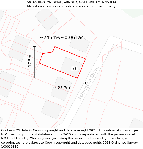 56, ASHINGTON DRIVE, ARNOLD, NOTTINGHAM, NG5 8UA: Plot and title map