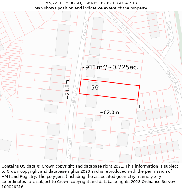 56, ASHLEY ROAD, FARNBOROUGH, GU14 7HB: Plot and title map