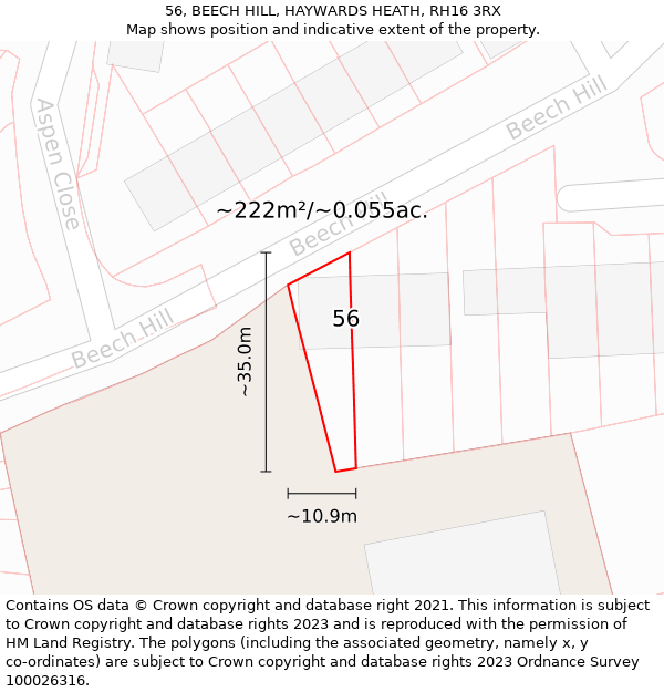 56, BEECH HILL, HAYWARDS HEATH, RH16 3RX: Plot and title map